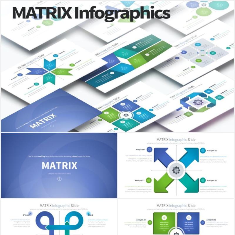 12套颜色矩阵统计数据可视化PPT信息图表素材MATRIX - PowerPoint Infographics Slides