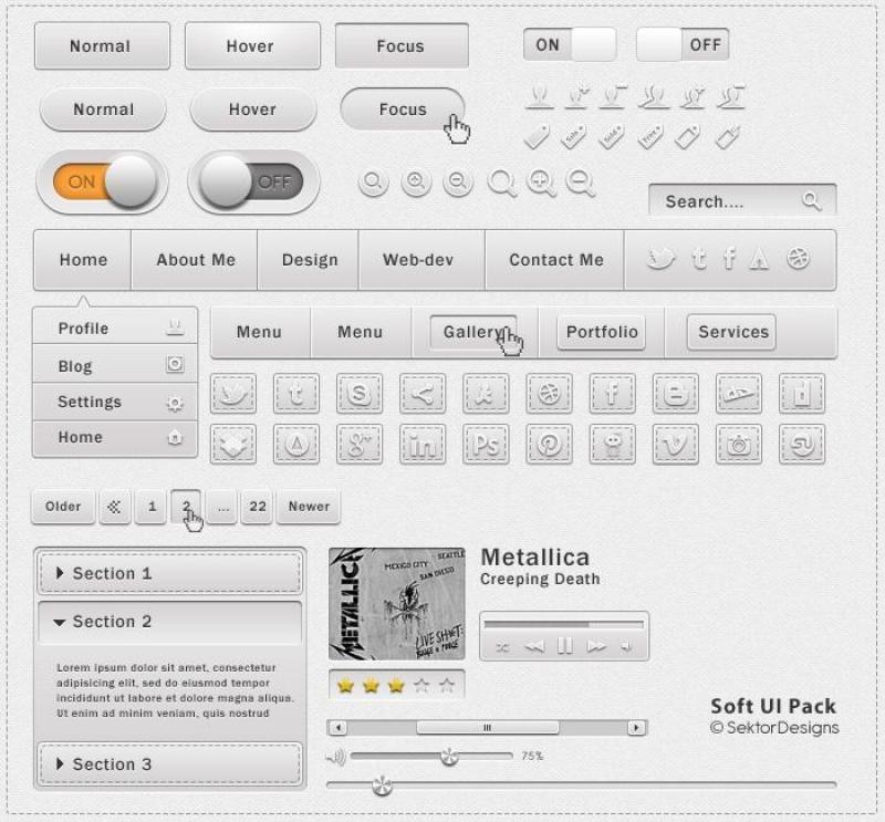 灰色系风格UI界面psd分层素材