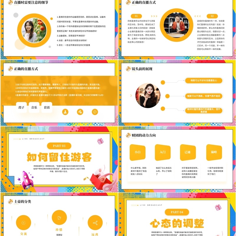 黄色孟菲斯主播直播培训PPT模板