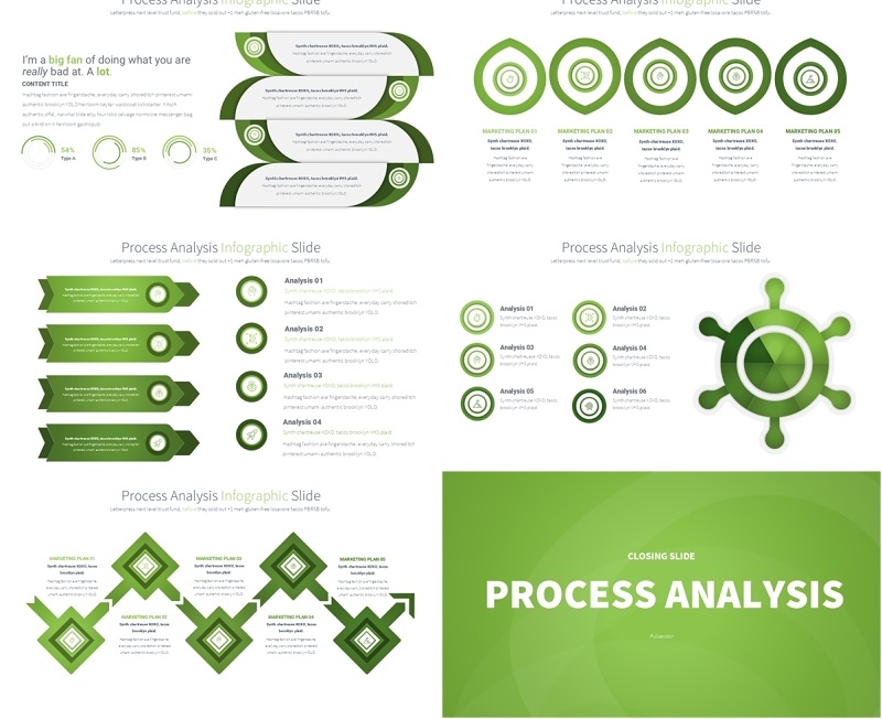 浅绿色流程过程分析PPT模板素材Process Analysis - Color 03 (Light Green)