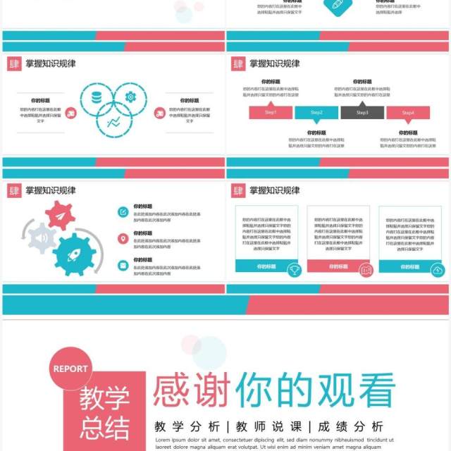 蓝粉色简约风教学总结学情分析报告PPT模板