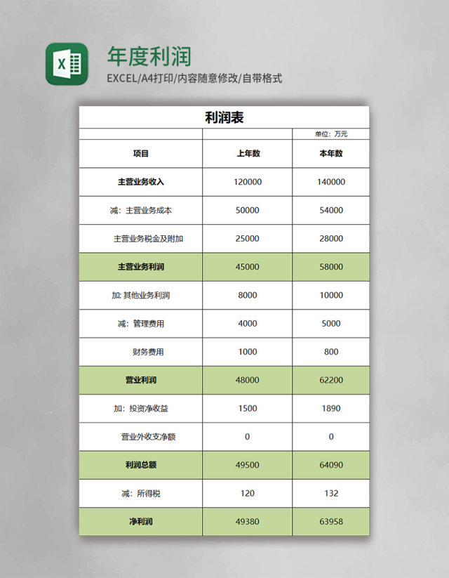 年度利润表excel模板