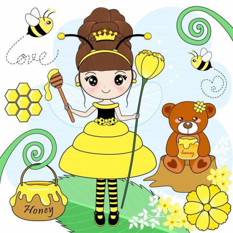 穿着有甜味的逗人喜爱的蜂礼服的女孩