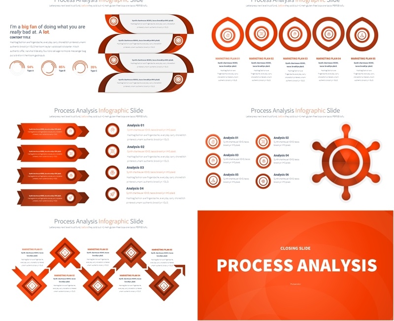 橙色流程过程分析PPT模板素材Process Analysis - Color 09 (Orange)