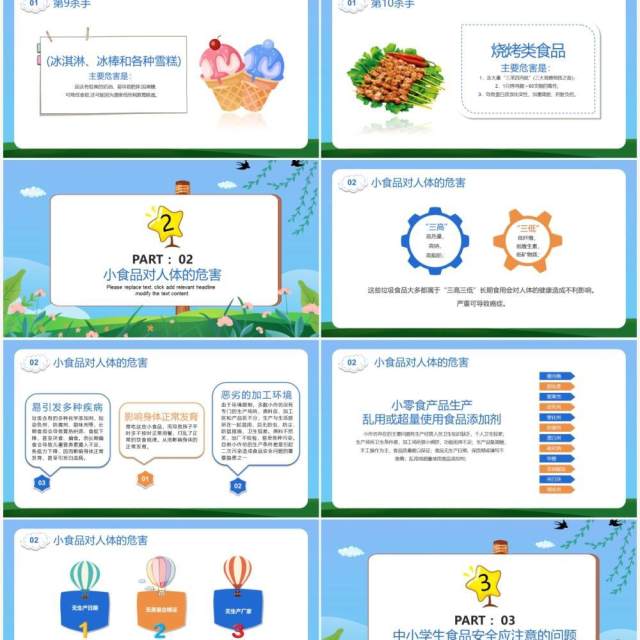 蓝色卡通风中小学生食品安全教育宣传PPT模板 蓝色卡通风中小学生食品安全教育宣传PPT模板