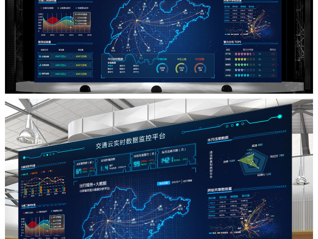 原创炫酷科技数据可视化大屏界面背景模板-版权可商用