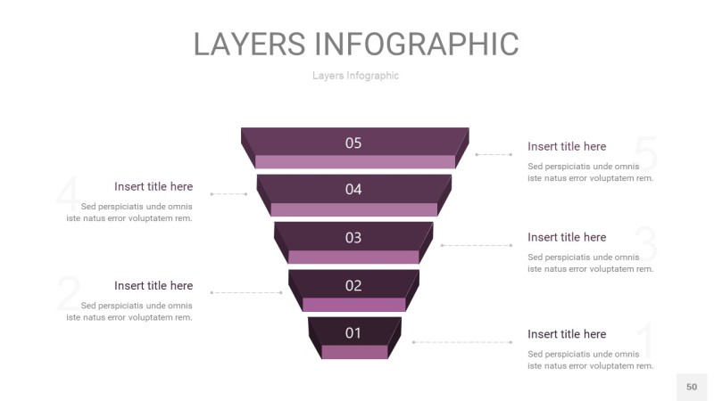 深紫色3D分层PPT信息图50