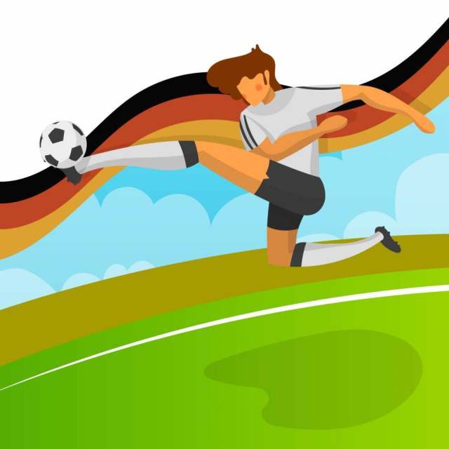 世界杯2018年现代极简主义德国足球运动员射击球与渐变背景矢量图 世界杯2018年现代极简主义德国足球运动员射击球与渐变背景矢量图