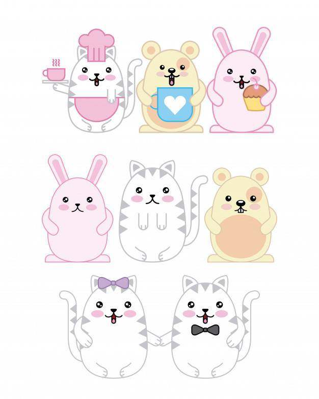 Kawaii动物老鼠全部赌注猫和兔子动画片