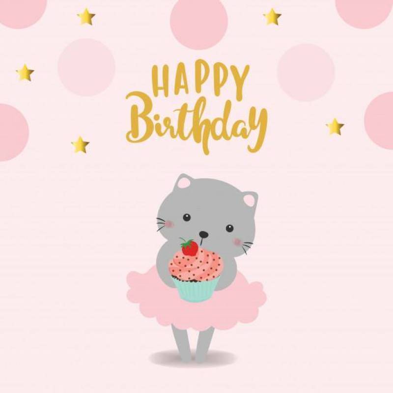 Happy birthday card with cute cat.