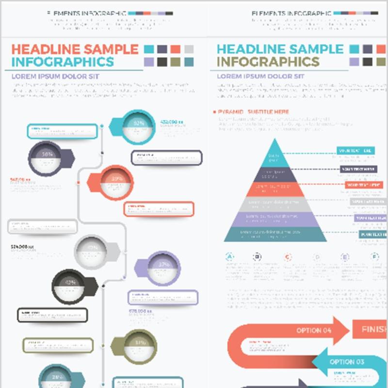 简洁干净信息图表图形元素设计Clean Infographics