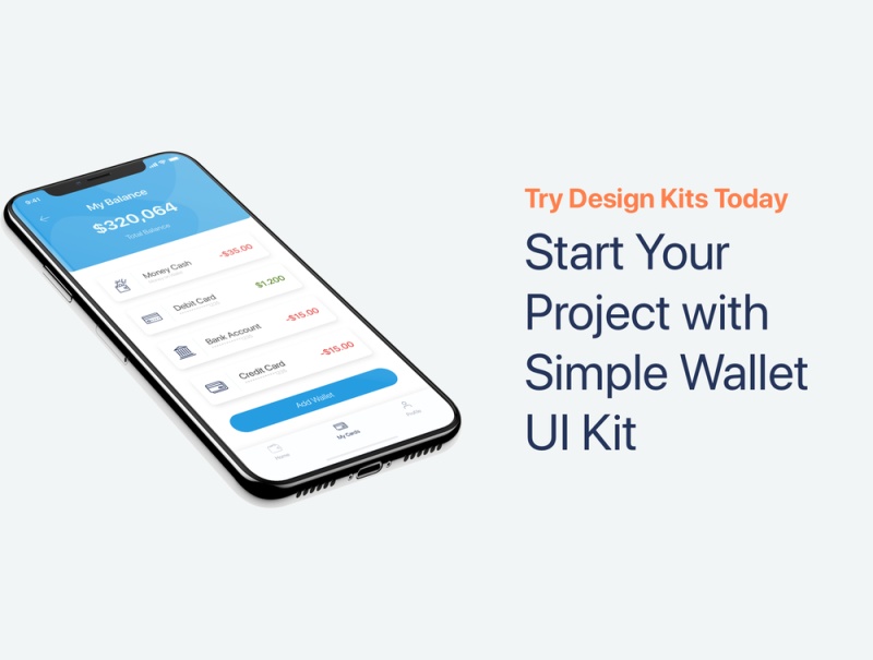 简单的Wallet App UI工具包，使用Sketch，XD和Figma，Simple Wallet App UI UX Kit设计