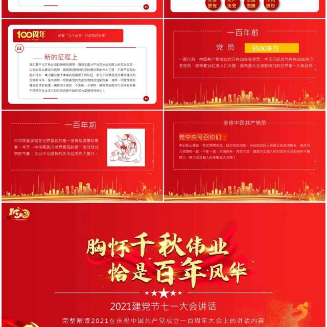 红色党政风庆祝中国共产党成立一百周年大会的总要讲话PPT模板(1) 红色党政风庆祝中国共产党成立一百周年大会的总要讲话PPT模板(1)