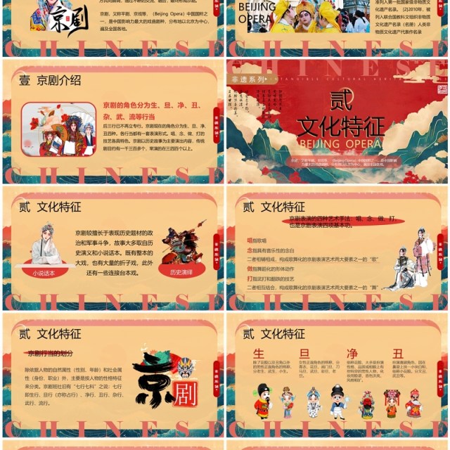 红色国潮风非遗系列之中国京剧PPT模板 红色国潮风非遗系列之中国京剧PPT模板