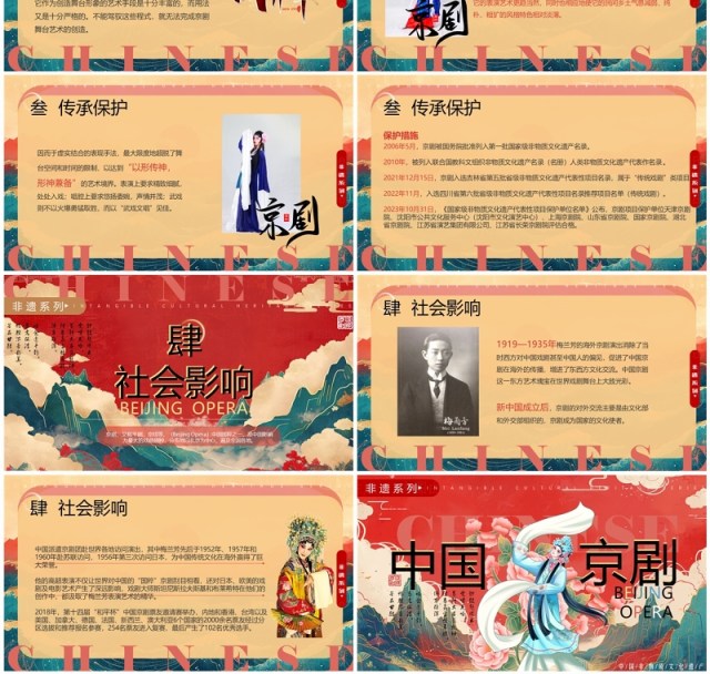 红色国潮风非遗系列之中国京剧PPT模板 红色国潮风非遗系列之中国京剧PPT模板