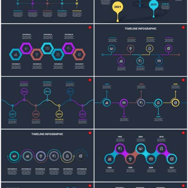 深色背景时间轴时间线信息图表PPT素材Timelines