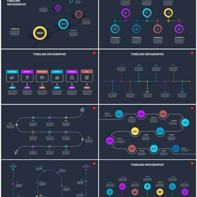 深色背景时间轴时间线信息图表PPT素材Timelines