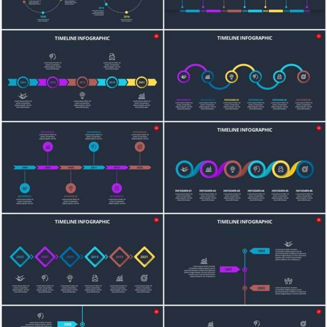 深色背景时间轴时间线信息图表PPT素材Timelines