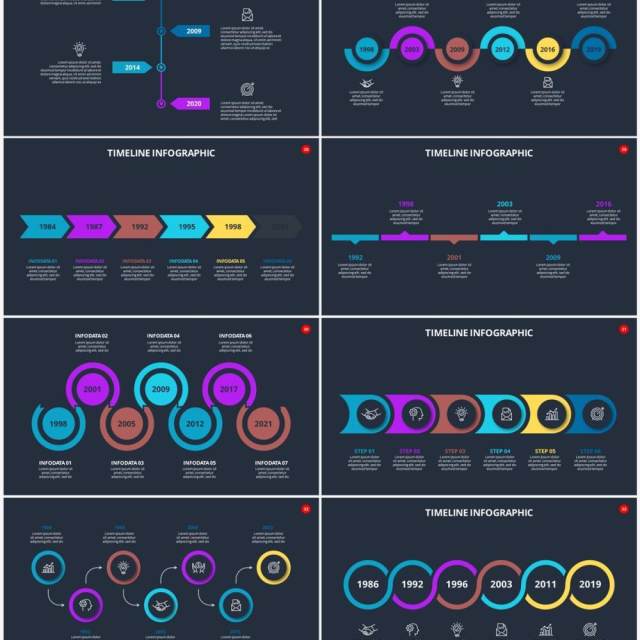 深色背景时间轴时间线信息图表PPT素材Timelines