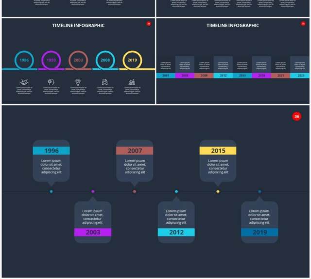 深色背景时间轴时间线信息图表PPT素材Timelines