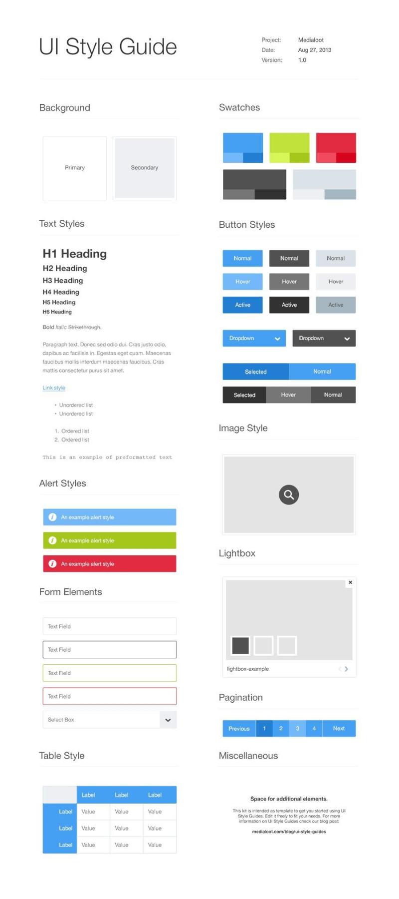 UI Style Guide template