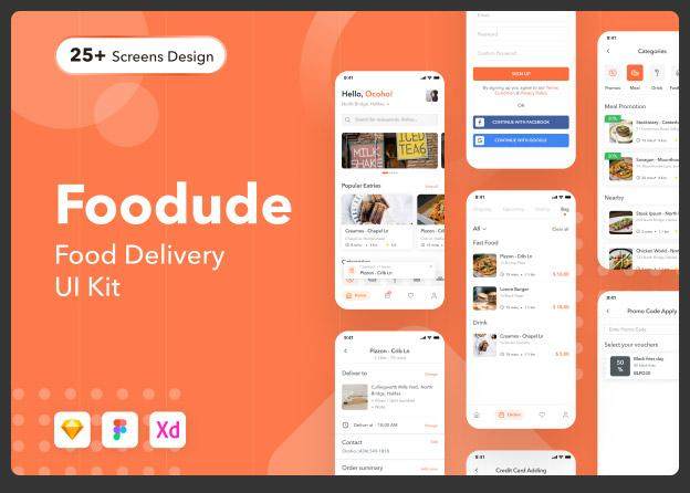 食品配送应用程序用户界面工具包Foodude - Food Delivery App UI KIT