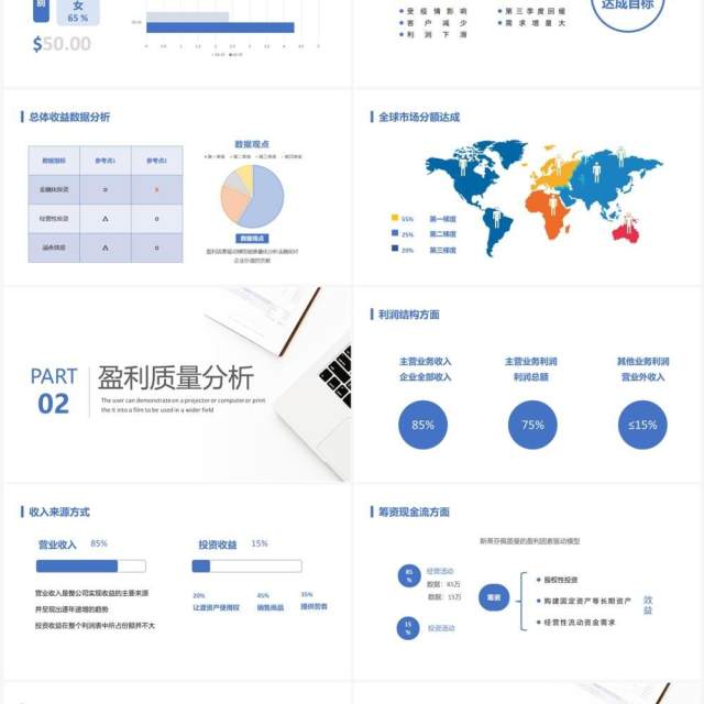 蓝色简约风年度财务数据分析PPT模板