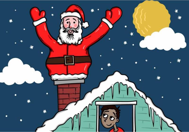 圣诞老人在屋顶上
