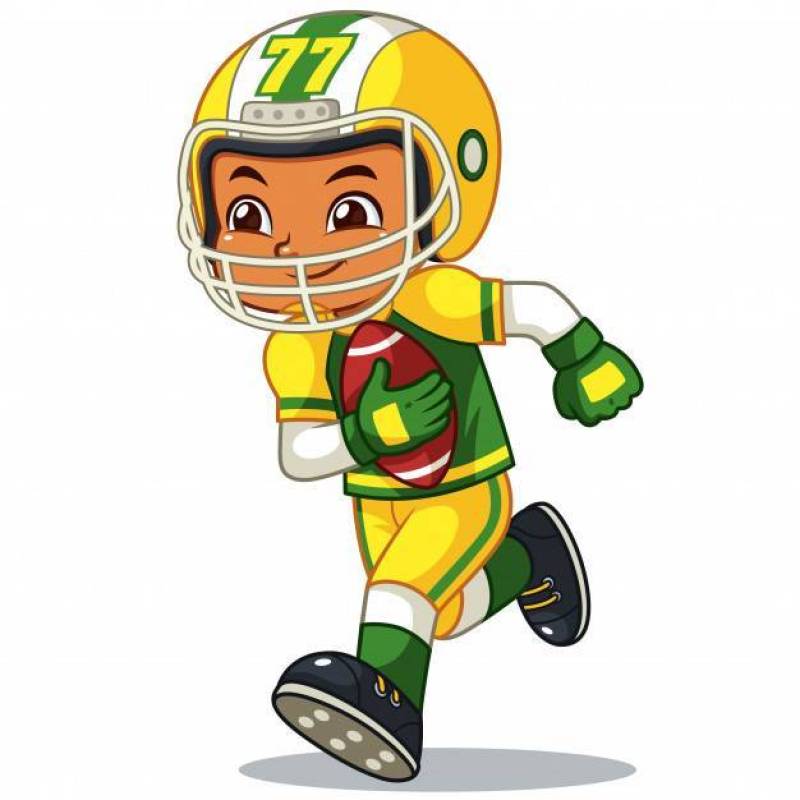 American Football Player Boy Running With Holding Ball.