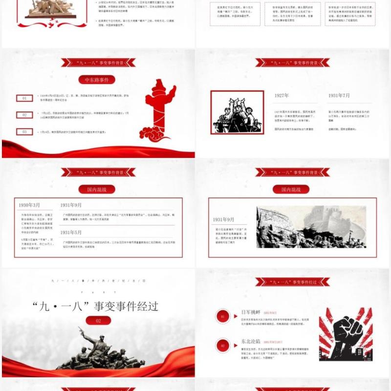 红色党政风格九一八历史事件介绍PPT模板