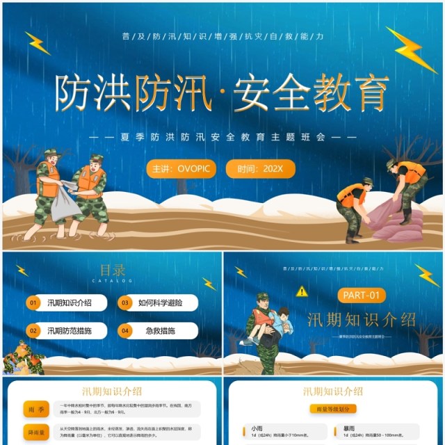 蓝色卡通风防洪防汛安全教育PPT模板 蓝色卡通风防洪防汛安全教育PPT模板