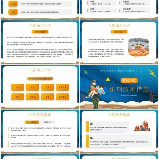 蓝色卡通风防洪防汛安全教育PPT模板