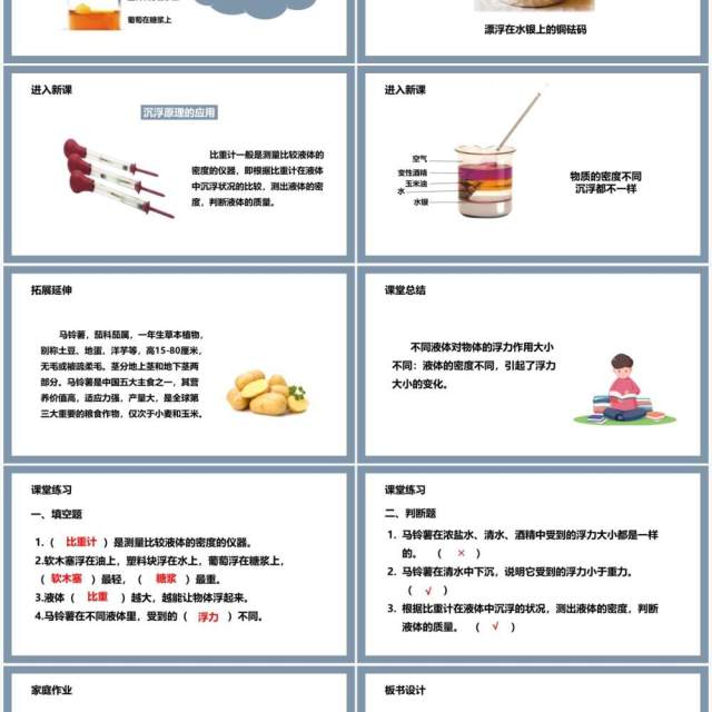 教科版五年级科学下册探索马铃薯沉浮的原因课件PPT模板