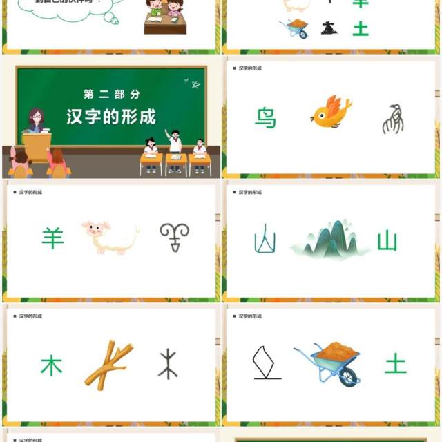 绿色卡通黑板风有趣的汉字儿童教育PPT模板 绿色卡通黑板风有趣的汉字儿童教育PPT模板