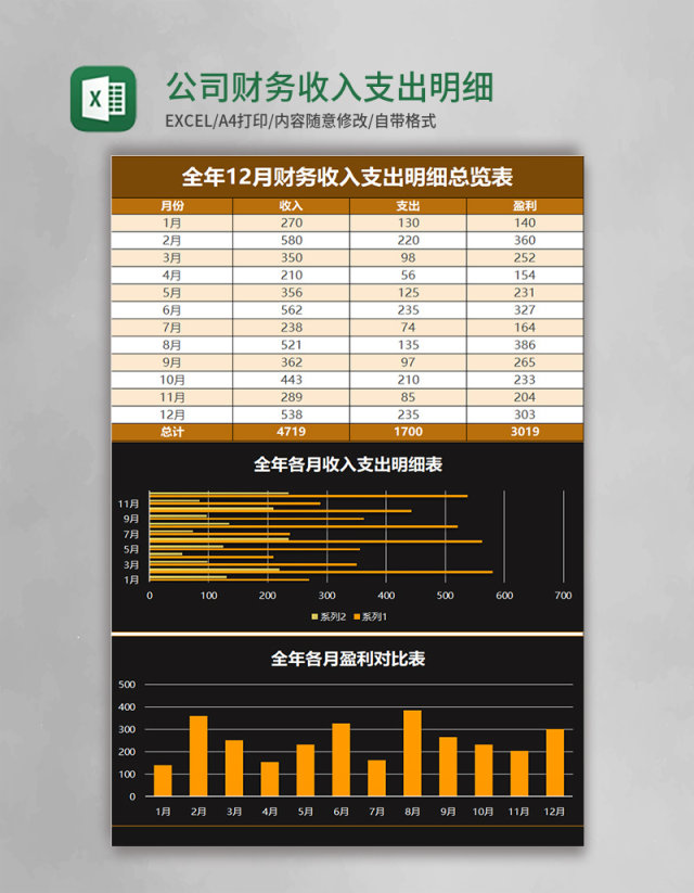 公司财务收入支出明细总览表excel模板 公司财务收入支出明细总览表excel模板