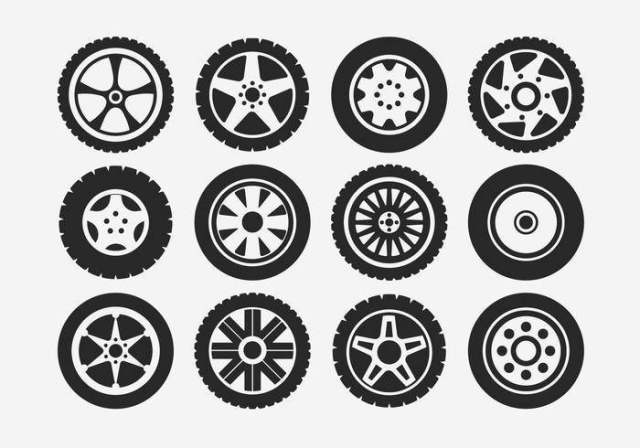 轮毂罩轮胎和车轮图标集
