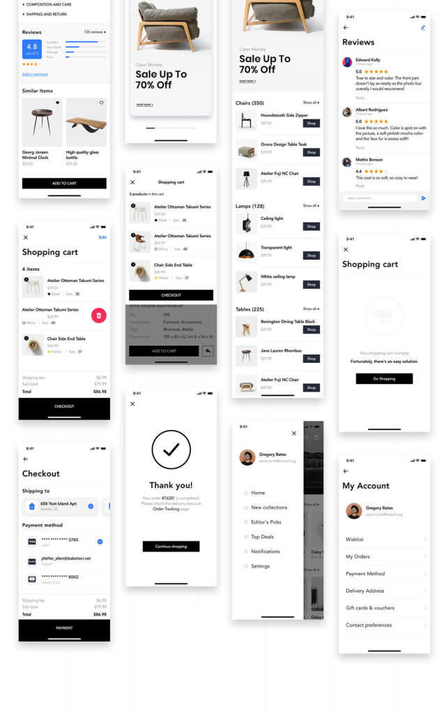 在Sketch,XD和Figma,Loza设计的家具设计UI套件 - Furniture Shop App UI套件 在Sketch,XD和Figma,Loza设计的家具设计UI套件 - Furniture Shop App UI套件