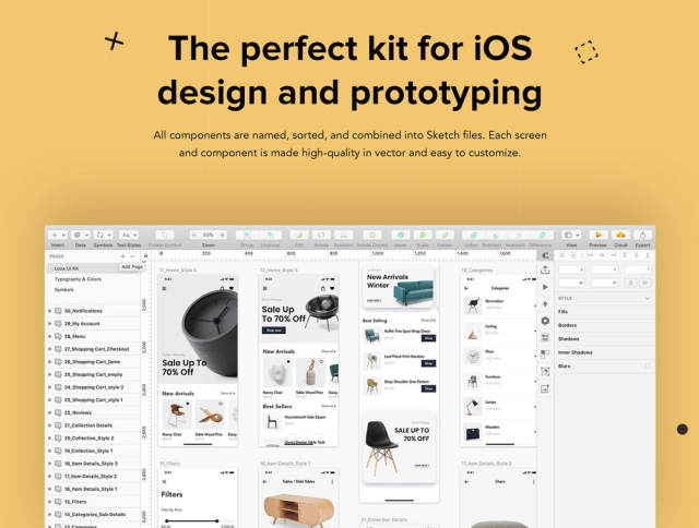 在Sketch，XD和Figma，Loza设计的家具设计UI套件 -  Furniture Shop App UI套件