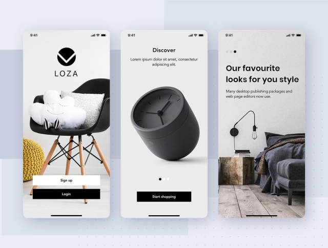 在Sketch,XD和Figma,Loza设计的家具设计UI套件 - Furniture Shop App UI套件 在Sketch,XD和Figma,Loza设计的家具设计UI套件 - Furniture Shop App UI套件