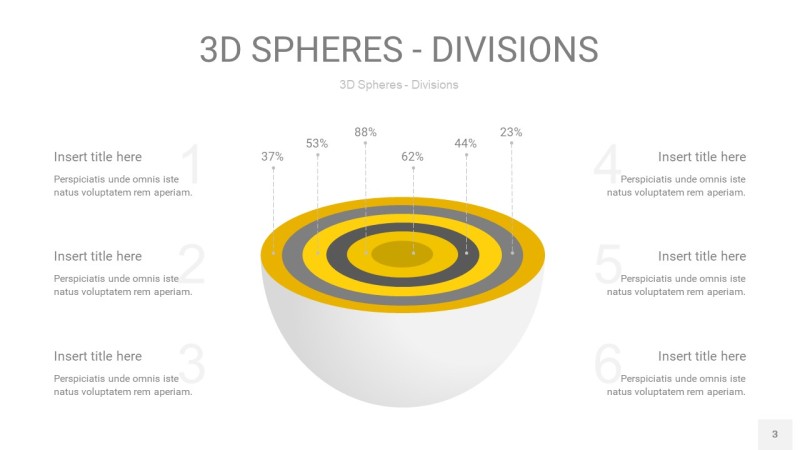 灰黄色3D球体切割PPT信息图3