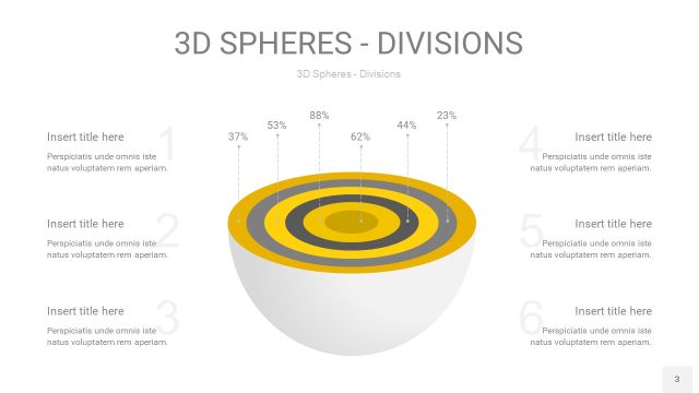 灰黄色3D球体切割PPT信息图3