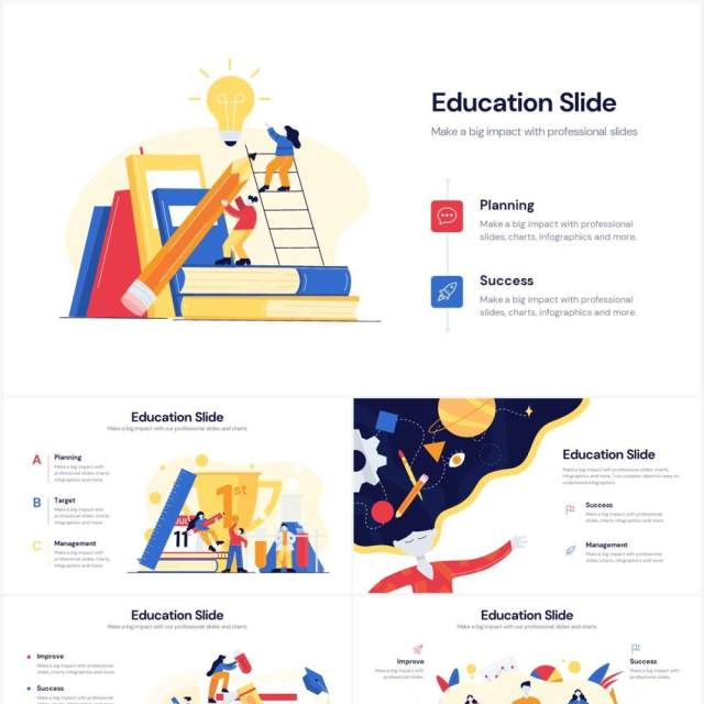 卡通创意人物插画教育信息图PPT素材Education Powerpoint Infographics