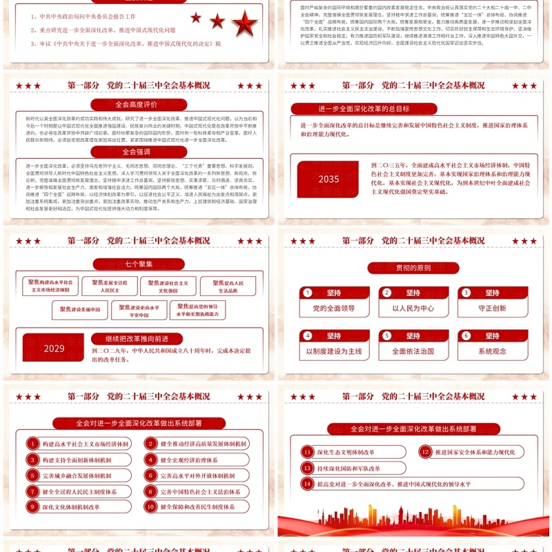红色党政风二十届三中全会公报解读PPT模板