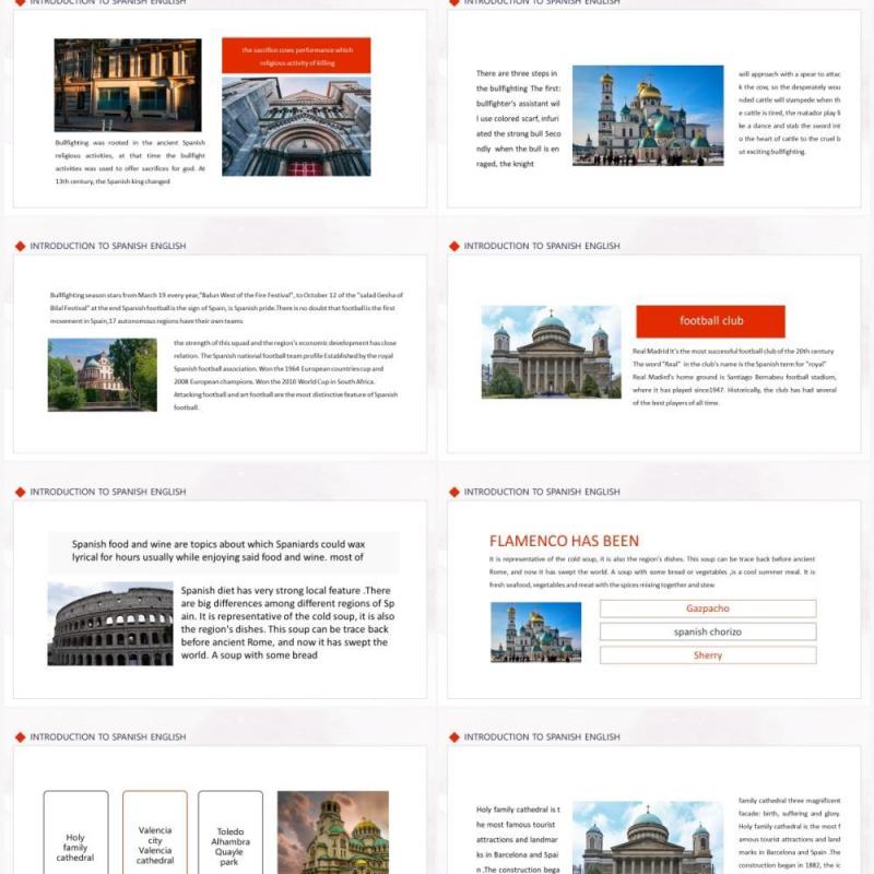 简约西班牙旅游英文介绍动态PPT模板