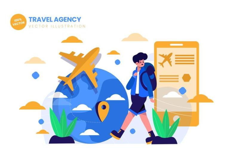 旅行社平面矢量图AI人物插画设计素材Travel Agency For Traveling Flat Illustration