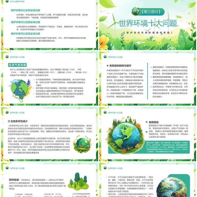 绿色卡通风保护地球全球战塑PPT模板 绿色卡通风保护地球全球战塑PPT模板