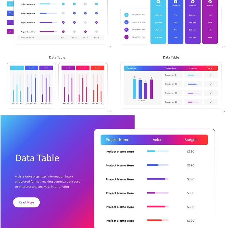 多形式表格信息图PPT模板素材Table