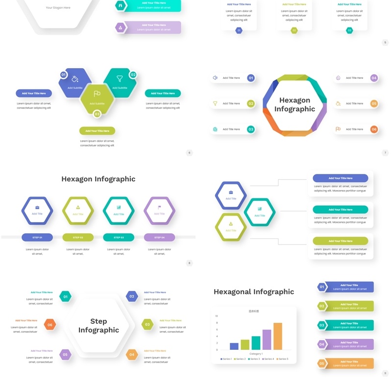 淡蓝色市场分析六边形信息图ppt素材 淡蓝色市场分析六边形信息图ppt素材