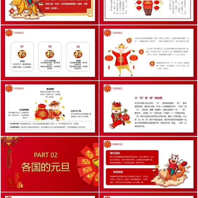 红色喜庆元旦快乐节日习俗介绍PPT模板 红色喜庆元旦快乐节日习俗介绍PPT模板
