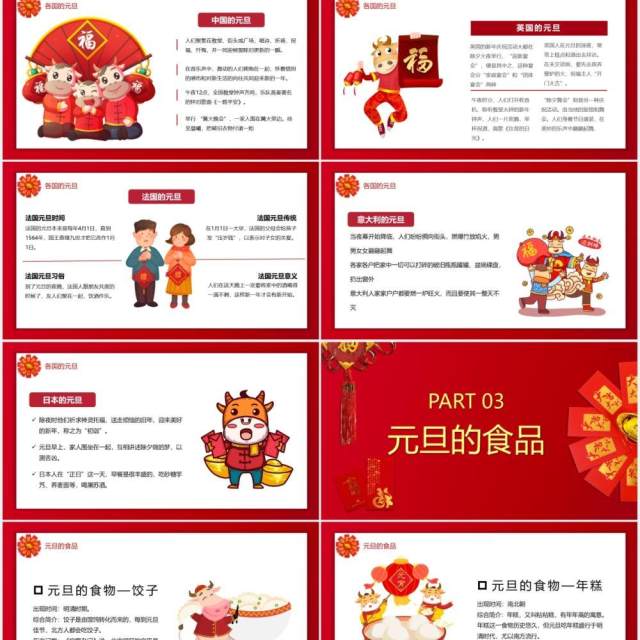 红色喜庆元旦快乐节日习俗介绍PPT模板 红色喜庆元旦快乐节日习俗介绍PPT模板